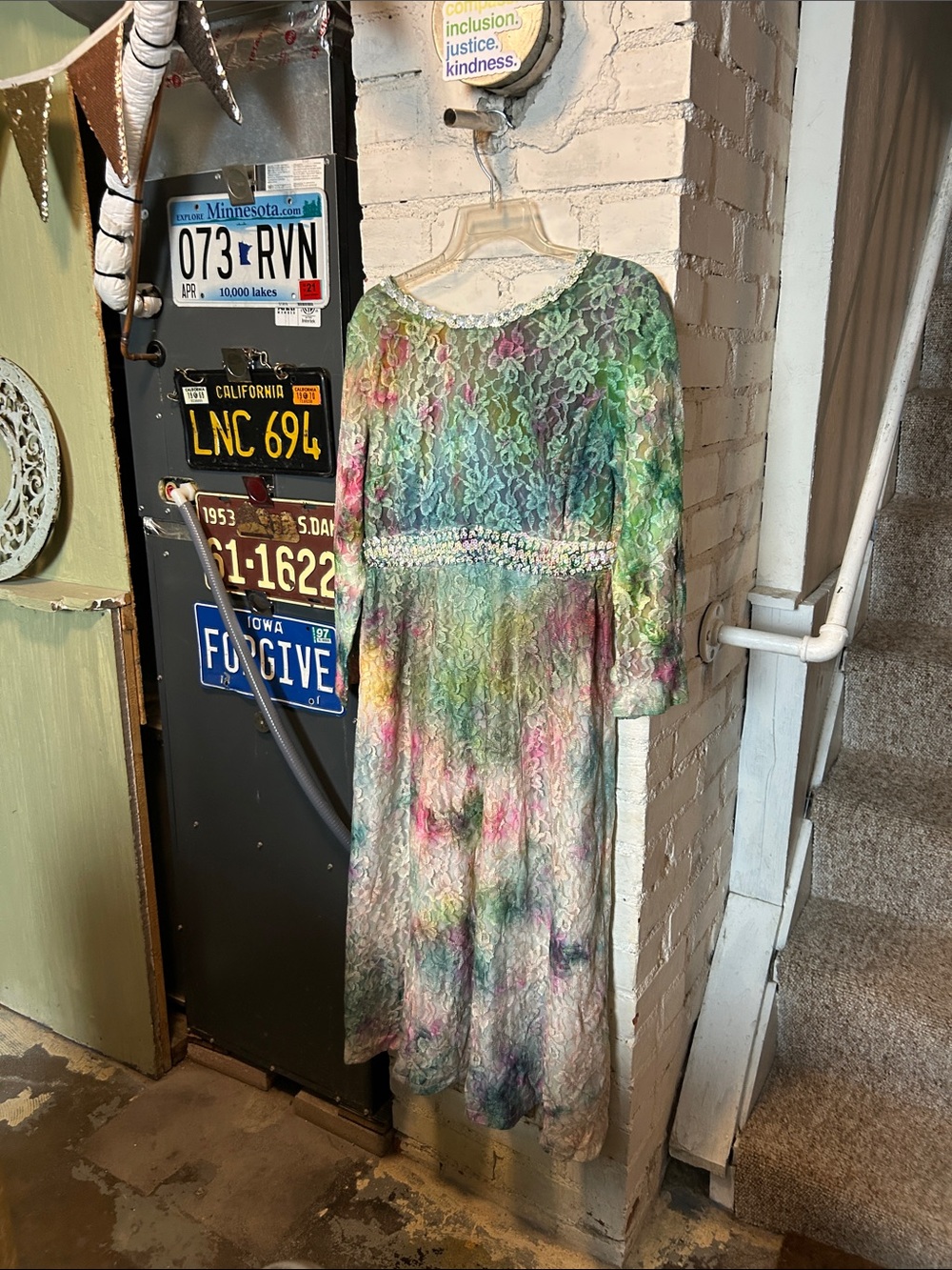 Custom-Made, Fully-Lined,Lace, Tie-Dye Maxi Dress/Gown. See Measurements below.